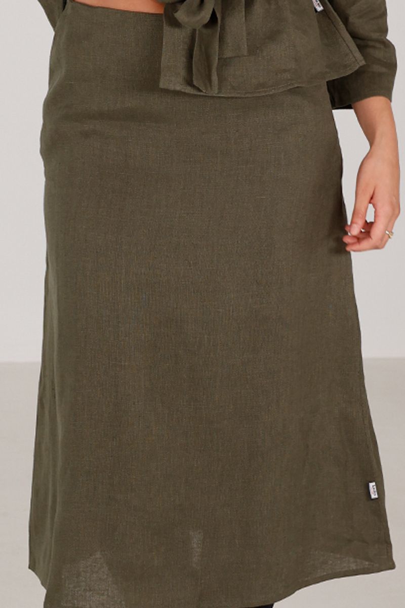 Agata skjørt i khaki grønne lin