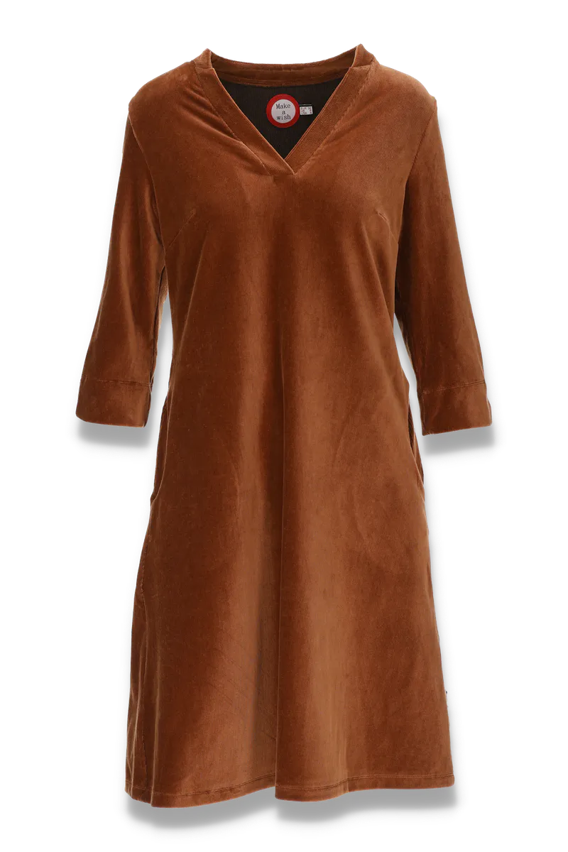 Saga nugat  velurkjole med lommer