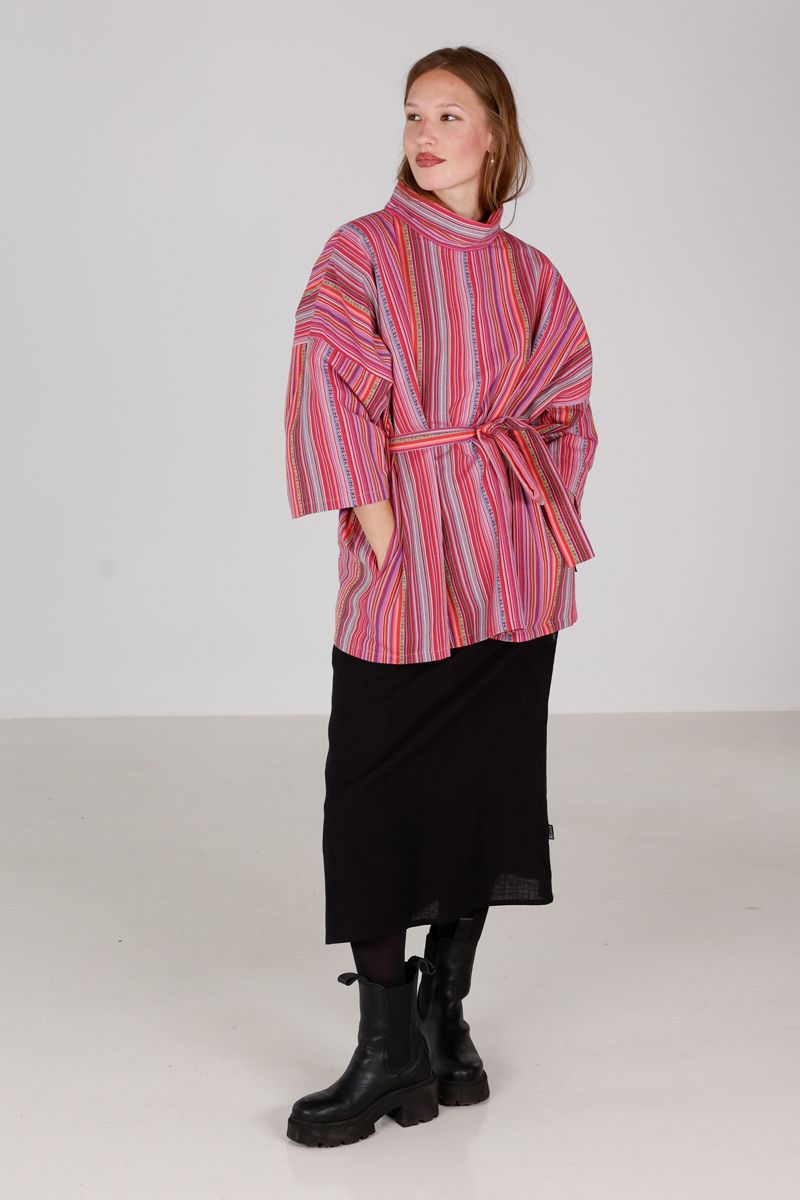 Hailey poncho inka stripe rød