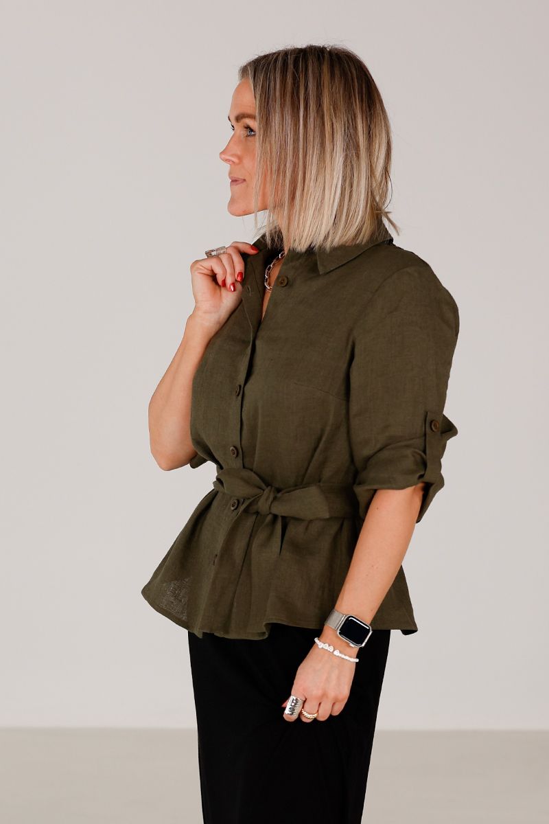 Linn khaki linskjorte